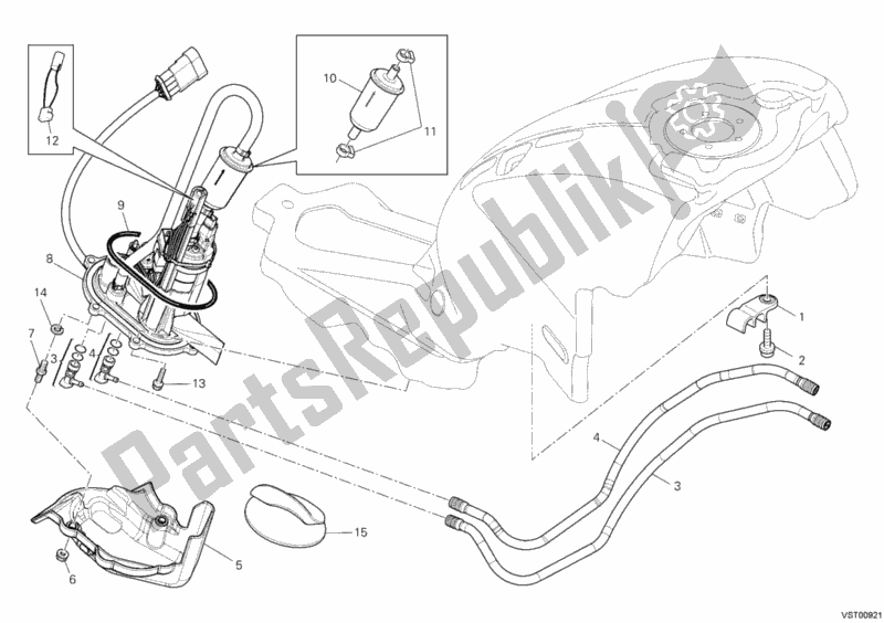 Alle onderdelen voor de Benzine Pomp van de Ducati Monster 696 ABS 2013